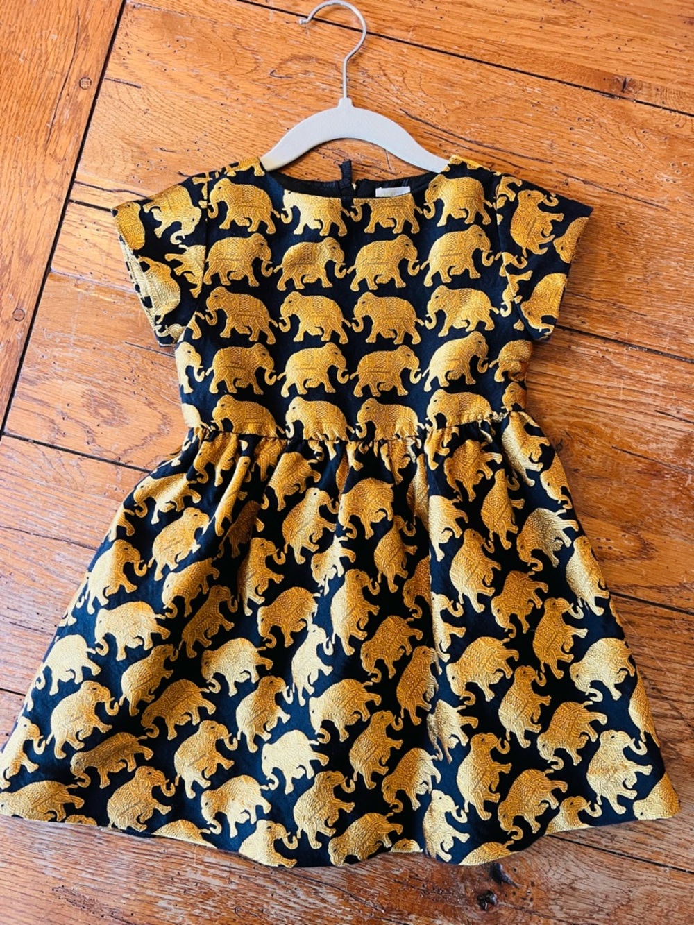J.Crew crewcuts Gold Elephant Print Black Girl's Party Dress